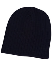 Acrylic knit beanie with cable row feature