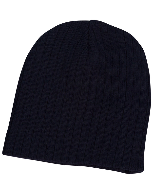 Acrylic knit beanie with cable row feature