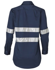 Ladies HiVis Cotton Drill Long Sleeves Work Shirt with 3M Reflective Taps