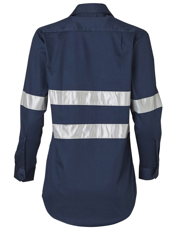 Ladies HiVis Cotton Drill Long Sleeves Work Shirt with 3M Reflective Taps