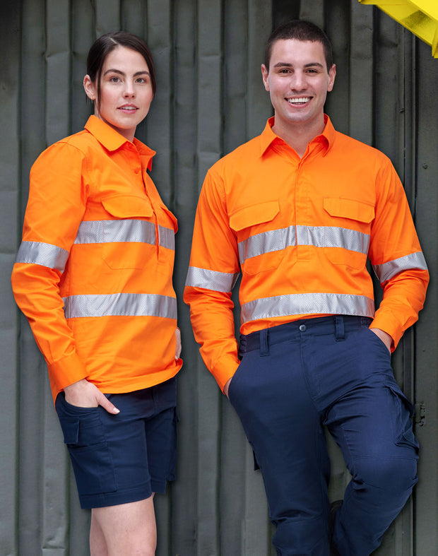 Hi Vis Cool-Breeze Closed Front L/S Shirt (Perforated Tape)