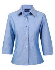 Ladies' wrinkle free chambray shirt 3/4 sleeve