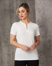 Ladies' V-neck with Tab S/S Knit Top