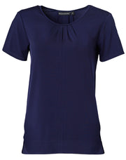 Ladies' Round Neck with Pleats S/S Knit Top