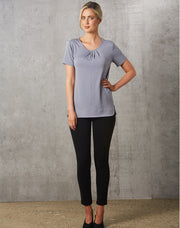 Ladies' Round Neck with Pleats S/S Knit Top