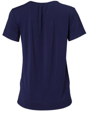 Ladies' Round Neck with Pleats S/S Knit Top