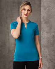 Ladies' V-neck with Tab S/S Knit Top