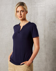 Ladies' V-neck with Tab S/S Knit Top
